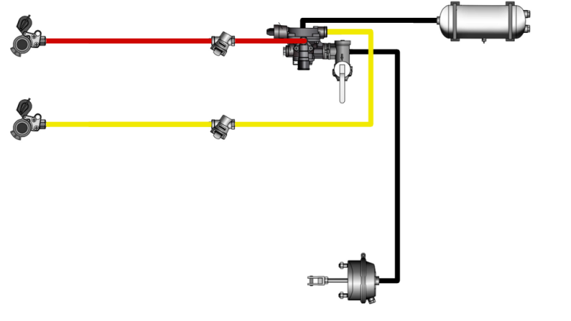 CONJUNTO DE FREIOS A AR PARA REBOQUE SISTEMA COMPLETO DE CIRCUITO DUPLO 1 CILINDRO