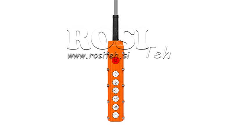CONTROLE REMOTO 6 BOTÕES + INTERRUPTOR DE EMERGÊNCIA EM CAIXA COM CABO