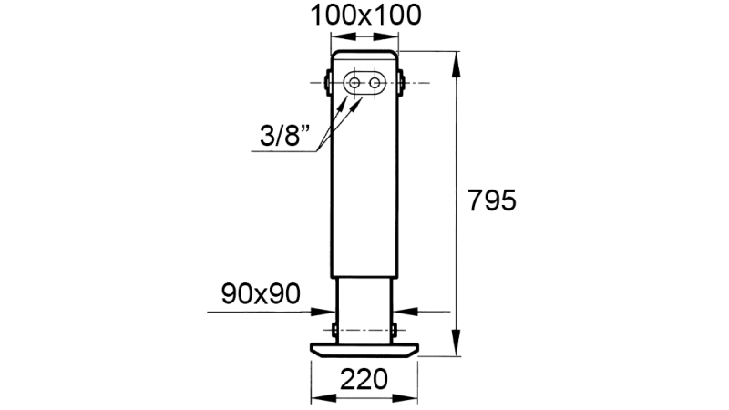 PERNA DE APOIO HIDRÁULICA DE DUPLA AÇÃO (100x100x795 mm) - CURSO 500 mm - 3.800 kg