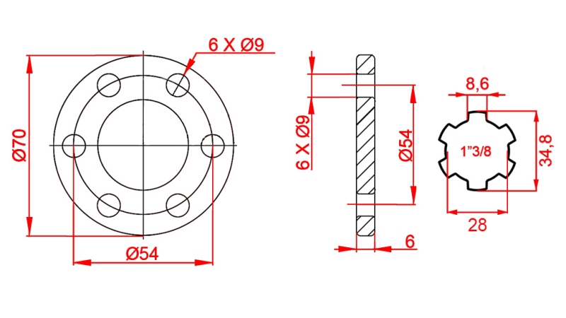 ADAPTADOR CARDÃ COM FLANGE 6 FUROS 1-3/8 (90 mm)