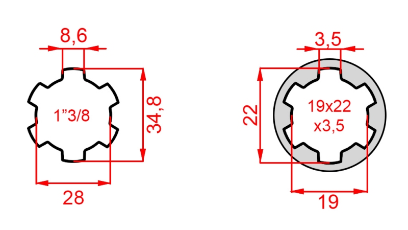 ADAPTADOR CARDÃ DE 19x22x3,5 (10 ESTRIAS) PARA 1-3/8 (120 mm)