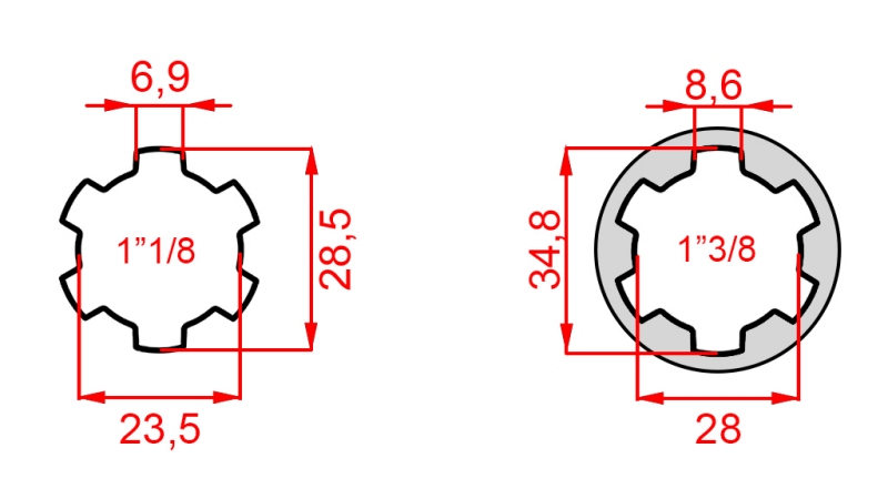 ADAPTADOR CARDÃ COM PINO DE 1-3/8 PARA 1-1/8 (150 mm)