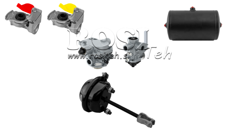 CONJUNTO DE FREIOS A AR PARA REBOQUE SISTEMA COMPLETO DE CIRCUITO DUPLO 1 CILINDRO