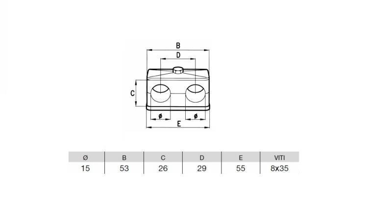 SUPORTE DE TUBO DIÂMETRO 15 - DUPLO - dimensões