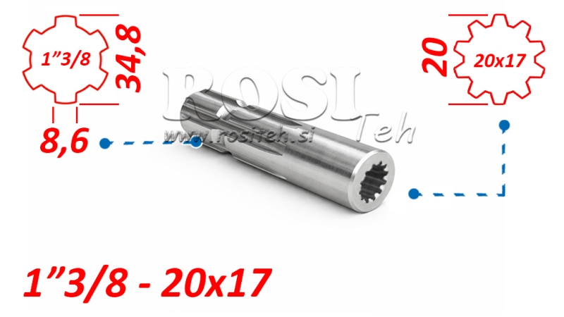 ADAPTADOR CARDÃ DE 20x17 (12 ESTRIAS) PARA 1-3/8 (120 mm)