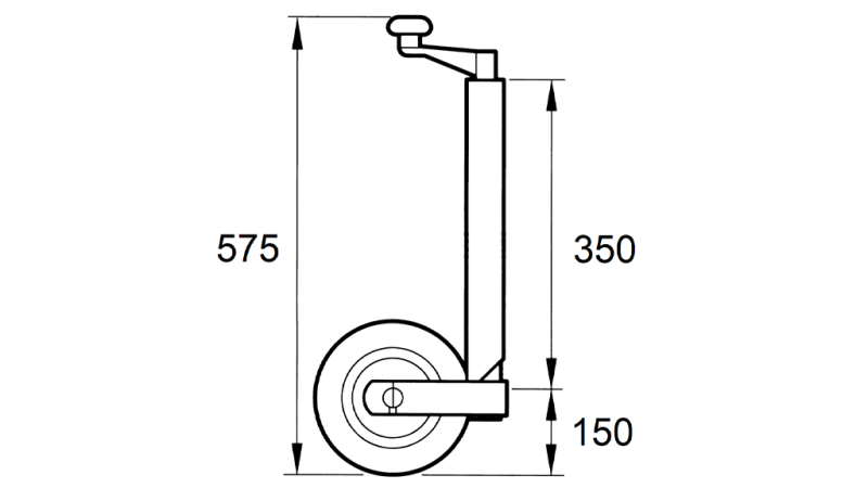 BRAÇO LATERAL ROSCADO COM RODA PARA REBOQUES 220MM 150KG