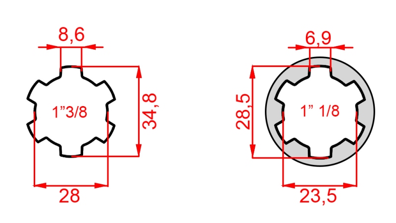 ADAPTADOR CARDÃ DE 1-1/8 PARA 1-3/8 (140 mm)