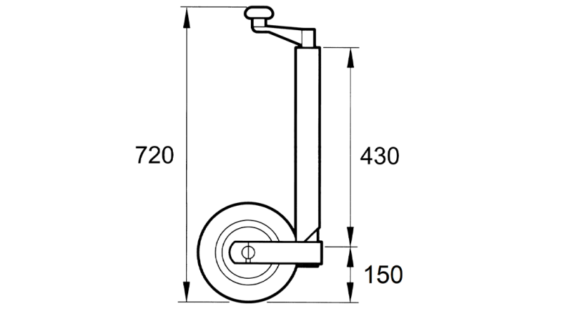 PÉ DE SUPORTE ROSCADO COM RODA PARA REBOQUES 250MM 400KG