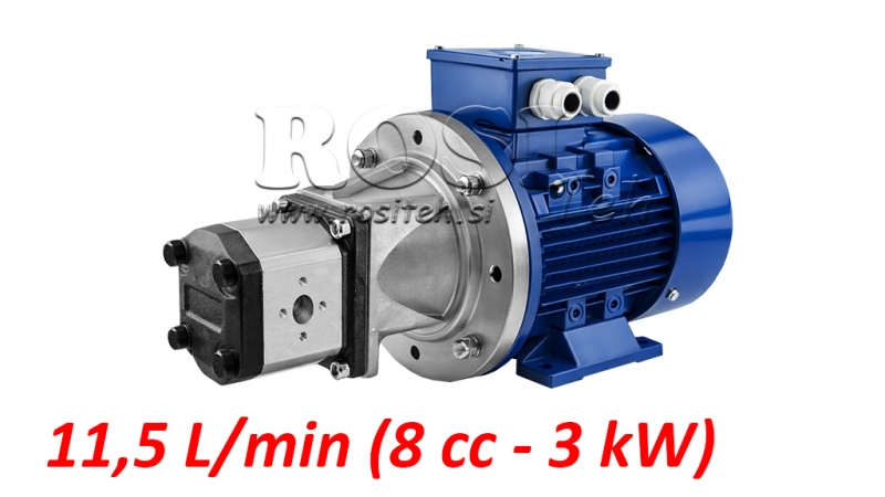 MONTAGEM DE BOMBA HIDRÁULICA GR.1 8 CCM + MOTOR ELÉTRICO 3-FASE - 3 KW (DESEMPENHO = 11,5 LITROS/MIN)