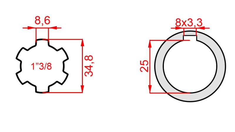 ADAPTADOR CARDÃ 1-3/8 - FURO fi 25 mm (145 mm)