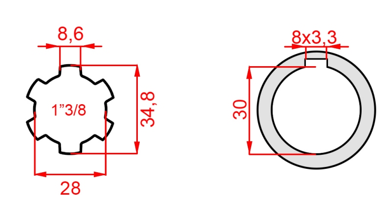 ADAPTADOR CARDÃ 1-3/8 - FURO fi 30 mm (145 mm)