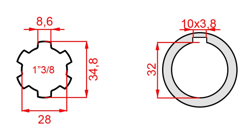 ADAPTADOR CARDÃ 1-3/8 - FURO fi 32 mm (150 mm)