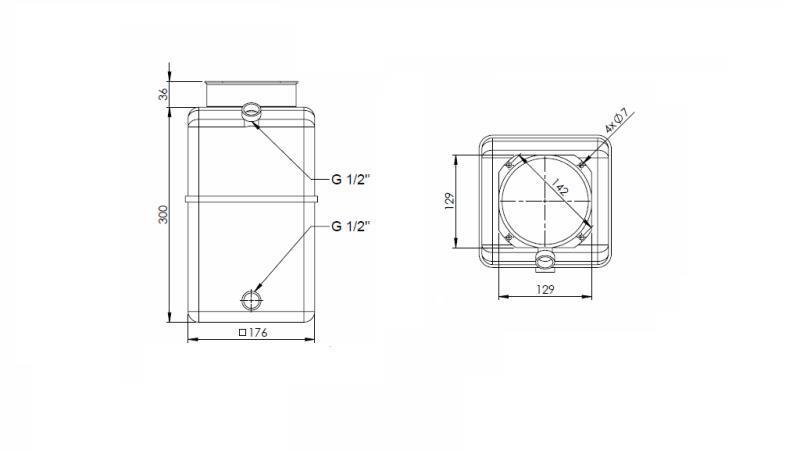 RESERVATÓRIO PVC ROLLO PP 8 LITROS HORIZONTAL-VERTICAL - dimensões