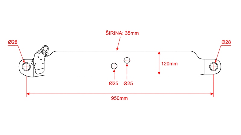 BRAÇOS INFERIORES DO ENGATE DE TRÊS PONTOS CAT.3 - 120x35 mm - 950 mm (140 HP)