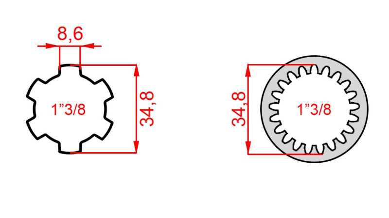 ADAPTADOR CARDÃ DE 1-3/8 (21 ESTRIAS) PARA 1-3/8 (150 mm)