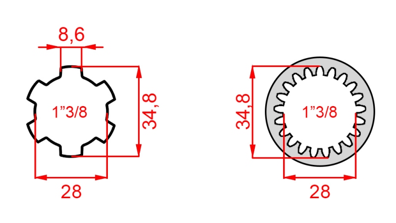 ADAPTADOR CARDÃ DE 1-3/8 (21 ESTRIAS) PARA 1-3/8 (150 mm)