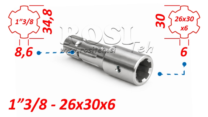 ADAPTADOR CARDÃ DE 26x30x6 (6 ESTRIAS) PARA 1-3/8 (140 mm)
