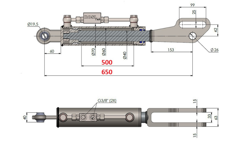 BRAÇO DE LEVANTE HIDRÁULICO COM FORQUILHA DE 2TON. 60/40-150 (500MM-650MM)