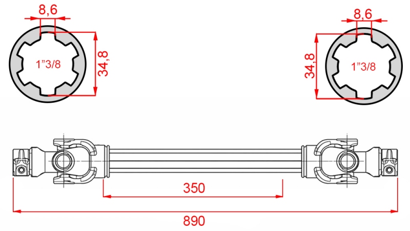 EIXO CARDÃ ECO 890mm 30-75HP STANDARD