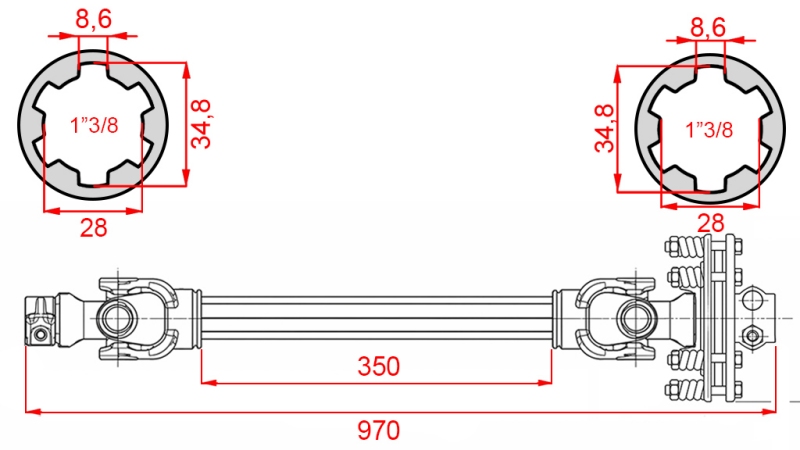 EIXO CARDÃ ECO 970mm 70-110HP COM EMBRAIAGEM DE FRICÇÃO