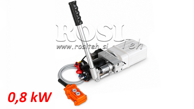 MINI HIDRAVLIČNI AGREGAT 24V DC - 0,8kW = 0,5cc - 1,5 lit - enosmerni sklop (PVC) z ročno črpalko