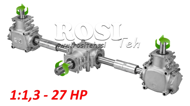 CONJUNTO DE CAIXAS DE ENGRENAGENS 1:1,3 (27HP-20kW) PARA ESPALHADOR DE ESTRUME L:450 - ALU