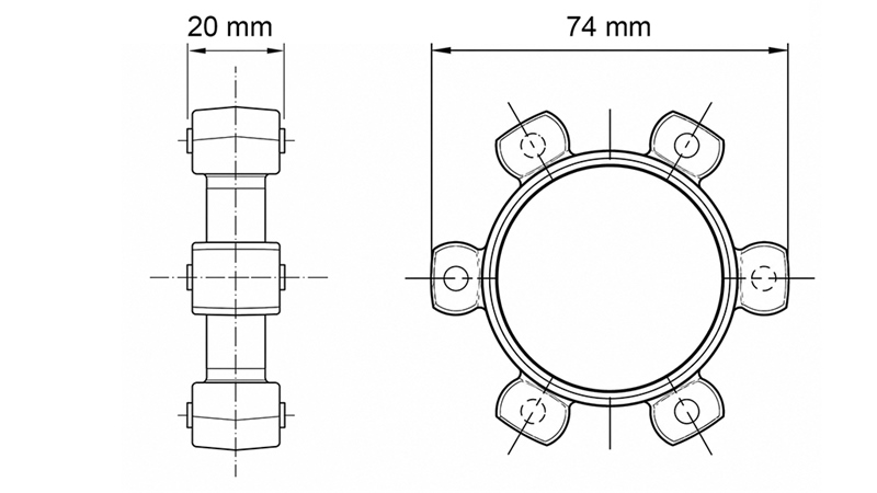 ACOPLAMENTO EM ESTRELA PARA INSERTO DE BORRACHA ND16-ND17 (74mm)
