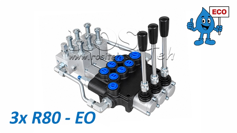VÁLVULA HIDRÁULICA ELETRO-MANUAL (SEM BOBINAS) – DISTRIBUIDOR DE 3 SECÇÕES 3xR80-EO ECO