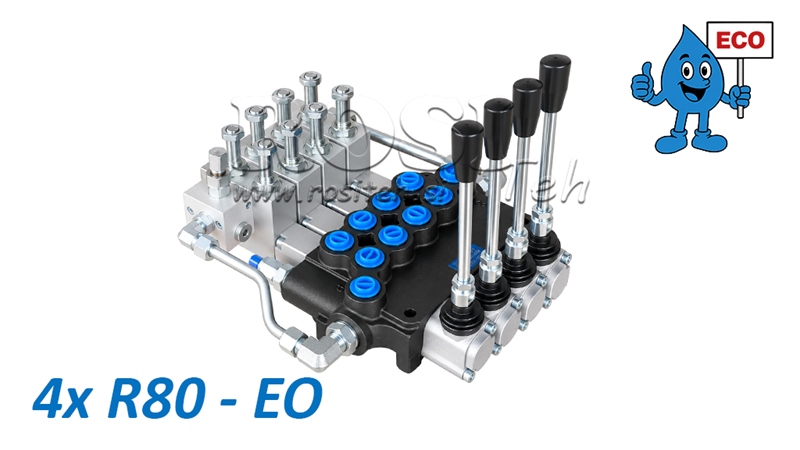 VÁLVULA HIDRÁULICA ELETRO-MANUAL (SEM BOBINAS) – DISTRIBUIDOR DE 4 SECÇÕES 4xR80-EO ECO