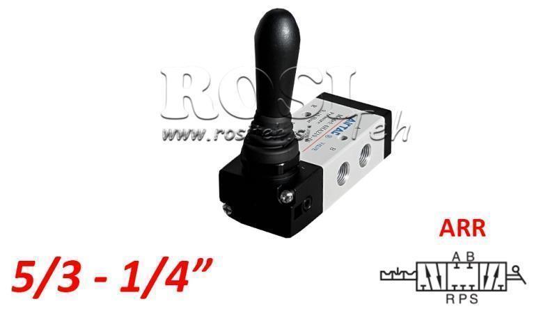 VÁLVULA MANUAL PNEUMÁTICA 5/3 1/4 PRT-0852-ARR RETORNO MANUAL