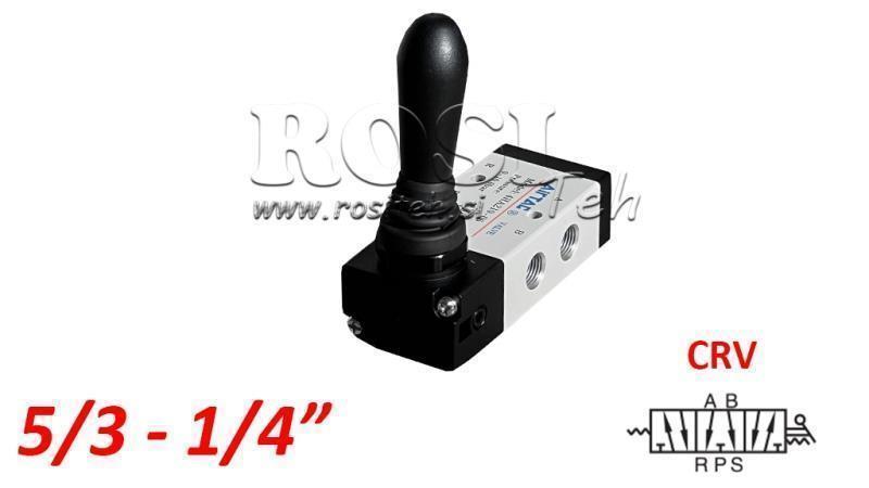 VÁLVULA MANUAL PNEUMÁTICA 5/3 1/4 PRT-0853-CRV RETORNO COM SPRING