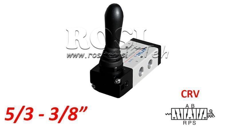VÁLVULA MANUAL PNEUMÁTICA 5/3 3/8 PRT-1053-CRV RETORNO COM SPRING