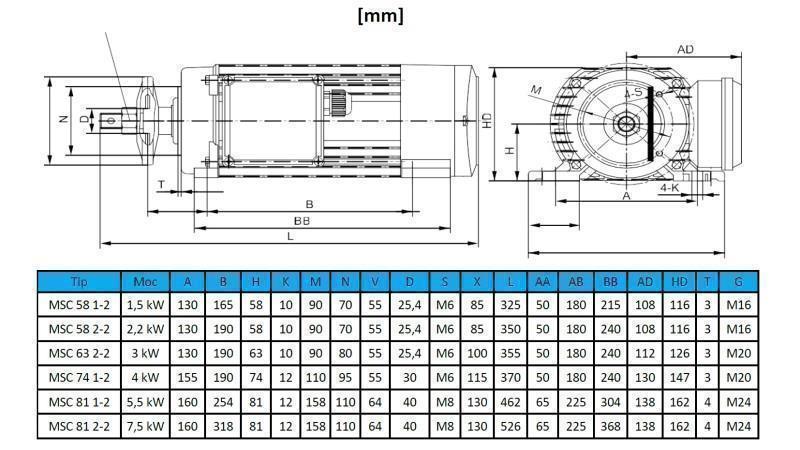 MOTOR ELÉTRICO CIRCULAR 400V-5.5kW-2880rpm MSC 81 1-2