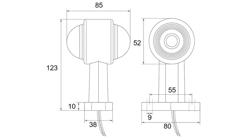 LUZ LATERAL PARA REBOQUES REDONDA BRANCA/VERMELHA