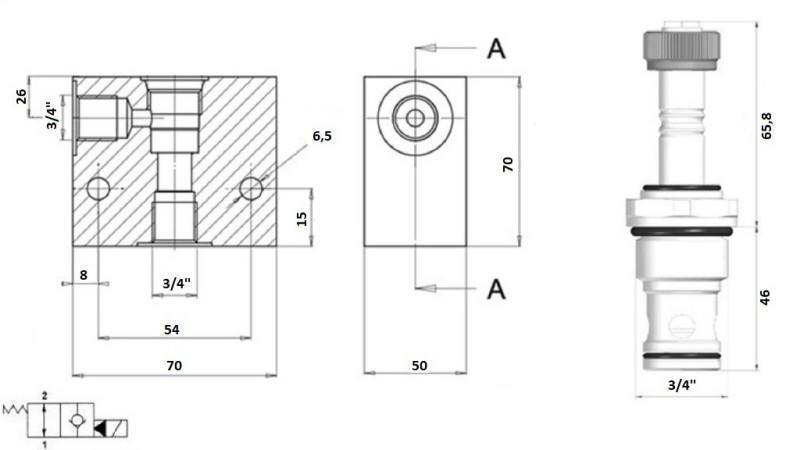 VÁLVULA 2 VIAS 3/4 (NÃO) 12V - 150lit - diagrama