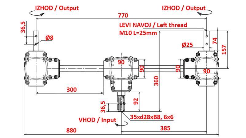 CONJUNTO DE REDUTORES 1:1.35 (22HP-16kW) PARA ENGRENAGEM TRIPLA L:770
