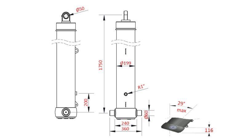 CILINDRO TELESCÓPICO PARA CARRETA DE DESCARGA 5-estágios CURSO-7100mm 42Ton