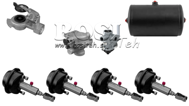 CONJUNTO DE FREIOS HIDRÁULICOS A AR PARA REBOQUE SISTEMA COMPLETO DE CIRCUITO ÚNICO 4 CILINDROS