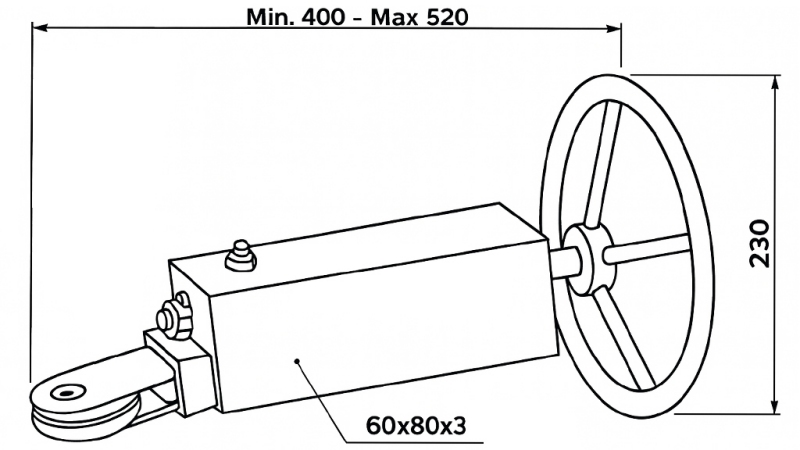 TENSOR DE CABO COM RODA PARA FREIO MANUAL DE REBOQUE COM POLIA
