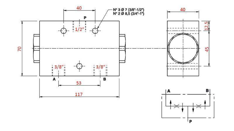 VÁLVULA DE DISTRIBUIÇÃO HIDRÁULICA FLUXO V1025 DFL 25-40 lit - 3/8 - 250 bar (máx.300 bar) METAL