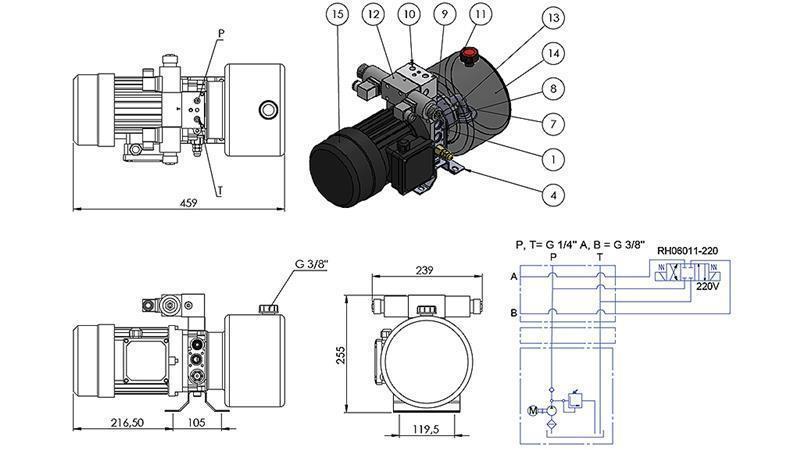 MINI HIDRAVLIČNI AGREGAT 380V AC (0,75 kW) - 3,7 cc - 5,2 lit/min - tank 4 lit