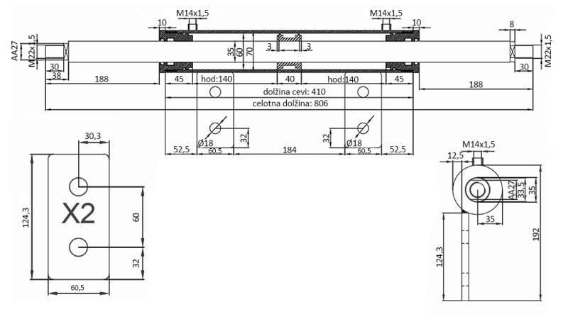 CILINDRO DE DIREÇÃO DUPLO 60/35-250