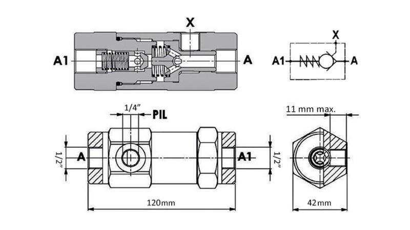 BLOCO DE VÁLVULA VBPDE 1/2 SD AÇÃO SIMPLES COM PILOTO