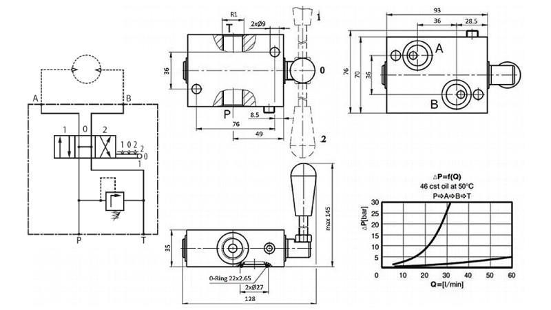 VÁLVULA MANUAL PARA HIDROMOTOR MP-MR-MH CENTRO ABERTO - 50lit
