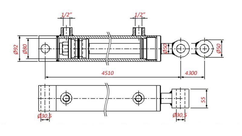 CILINDRO HIDRÁULICO PARA REBOQUE - FURO 80/50-4300