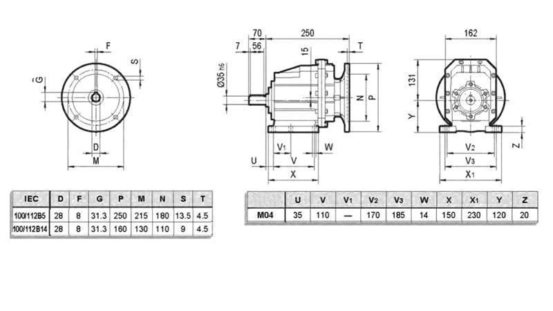 REDUTOR ERC04 PARA MOTOR ELÉTRICO MS100 (2.2-3-4kW) RELAÇÃO 25:1