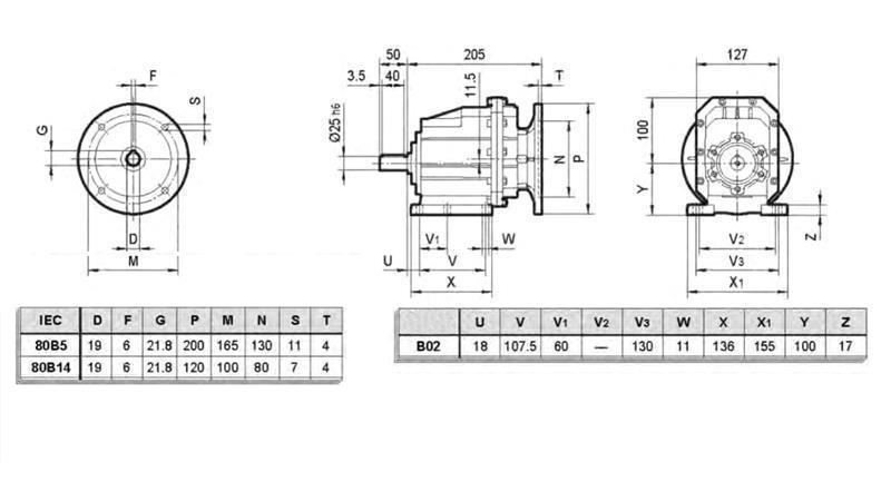 REDUTOR ERC02 PARA MOTOR ELÉTRICO MS80 (1.1-1.5kW) RAZÃO 24:1