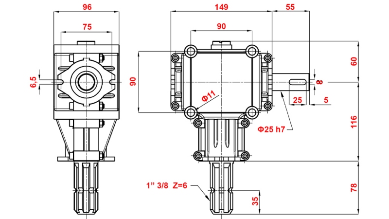 CAIXA DE CÂMBIO ANGULAR P.T.O. 1:1.9 (14HP-10KW)