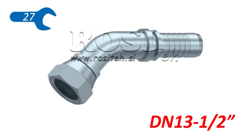 CONECTOR HIDRÁULICO BSP FEMEA CURVA 45° DN13-1/2