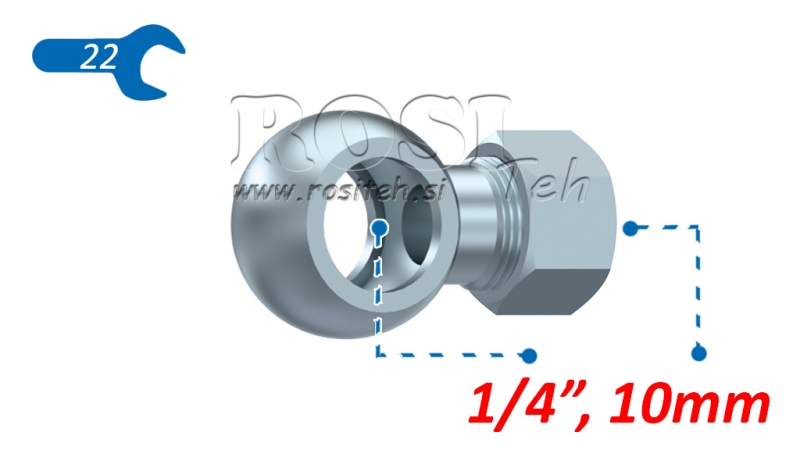 CONEXÃO BANJO HIDRÁULICA 1/4 COM PORCA PARA TUBO 10